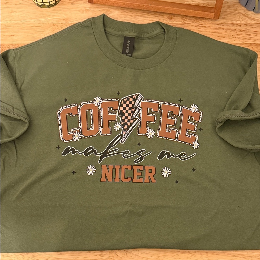 Gildan Olive Green Coffee Graphic Tee